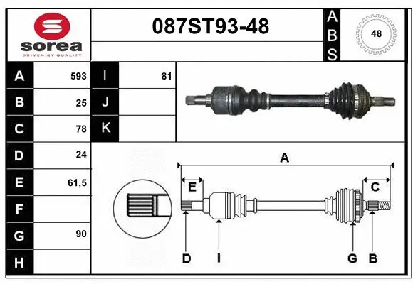 Arbre de transmission STARTCAR 087ST93-48