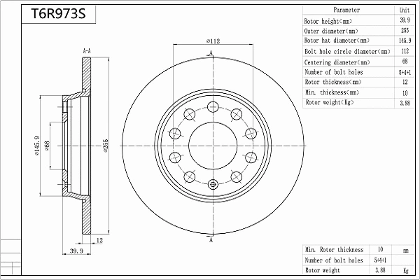Disque de frein AISIN T6R973S