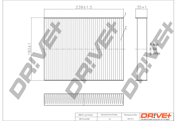 Filtre, air de l'habitacle Dr!ve+ DP1110.12.0040