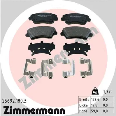 Kit de plaquettes de frein, frein à disque ZIMMERMANN 25692.180.3