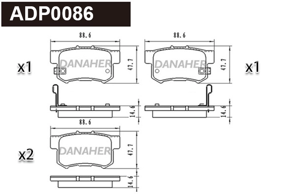 Kit de plaquettes de frein, frein à disque DANAHER ADP0086