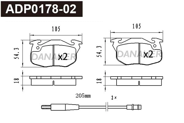Kit de plaquettes de frein, frein à disque DANAHER ADP0178-02