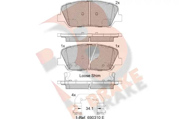 Kit de plaquettes de frein, frein à disque R BRAKE RB2102