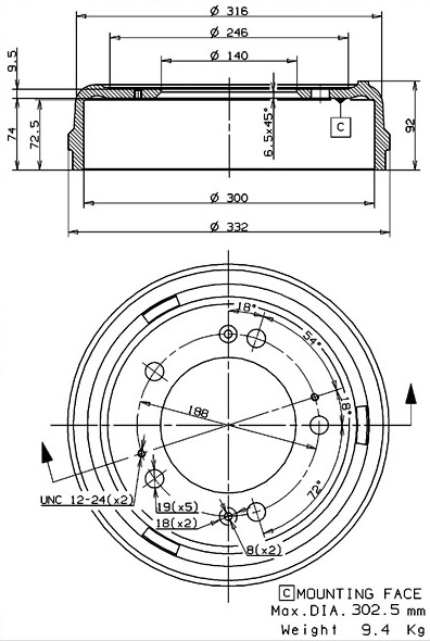 Tambour de frein VILLAR 627.0257