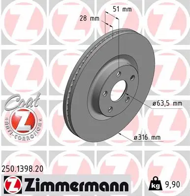 Disque de frein ZIMMERMANN 250.1398.20