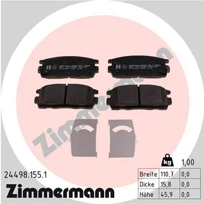 Kit de plaquettes de frein, frein à disque ZIMMERMANN 24498.155.1