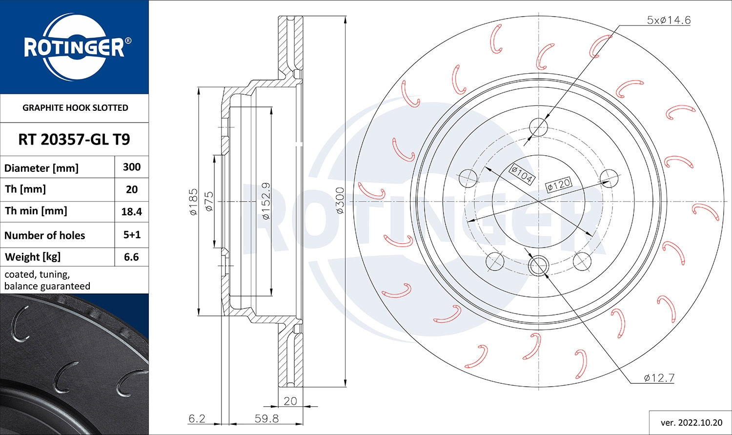 Disque de frein ROTINGER RT 20357-GL T9