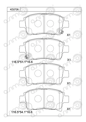 Kit de plaquettes de frein, frein à disque ASIMCO KD2726