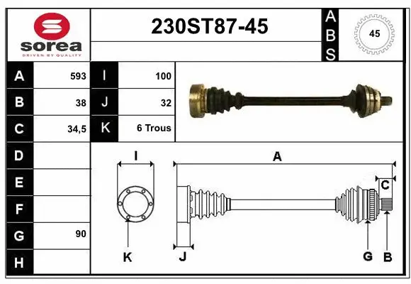 Arbre de transmission STARTCAR 230ST87-45