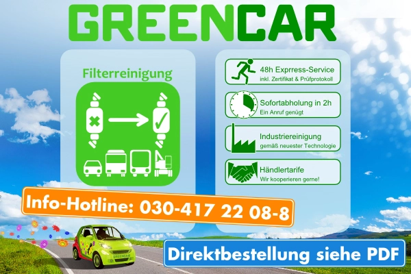 Nettoyage, filtre à particules/ à suie GREENCAR Automotive GR01-017931