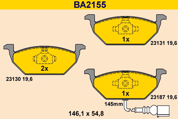 Kit de plaquettes de frein, frein à disque BARUM BA2155