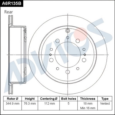 Disque de frein ADVICS A6R135B