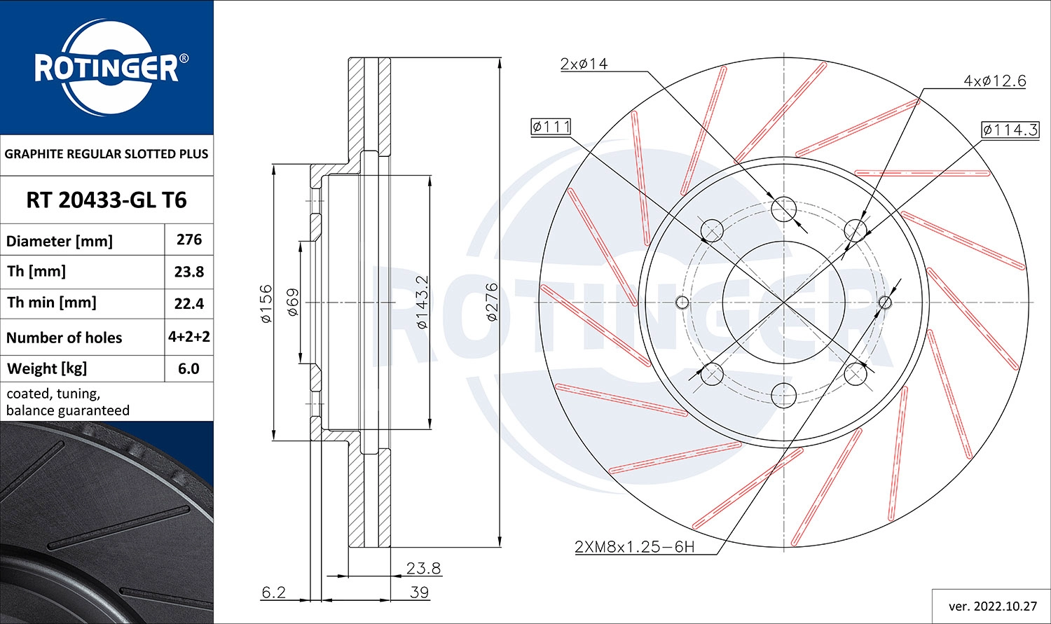Disque de frein ROTINGER RT 20433-GL T6