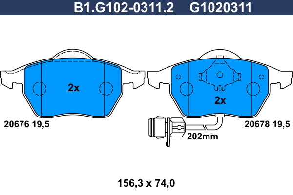 Kit de plaquettes de frein, frein à disque GALFER B1.G102-0311.2