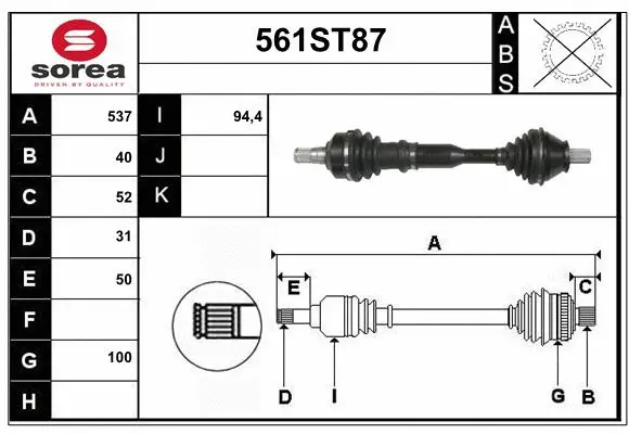 Arbre de transmission STARTCAR 561ST87