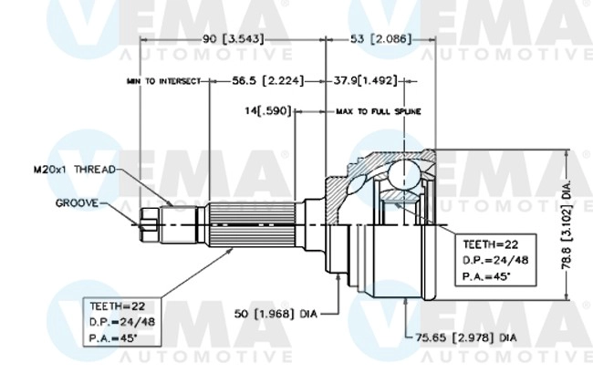 Jeu de joints, arbre de transmission VEMA 18517