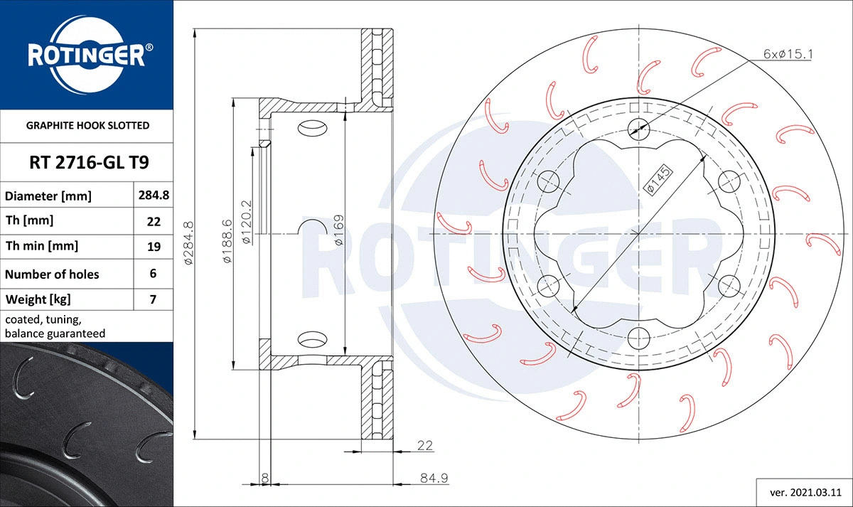 Disque de frein ROTINGER RT 2716-GL T9