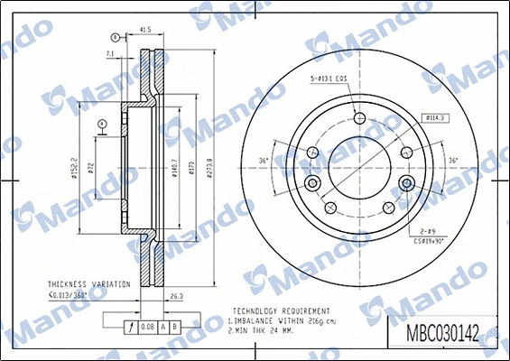 Disque de frein MANDO MBC030142