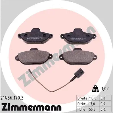 Kit de plaquettes de frein, frein à disque ZIMMERMANN 21436.170.3