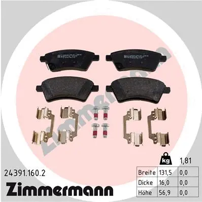 Kit de plaquettes de frein, frein à disque ZIMMERMANN 24391.160.2