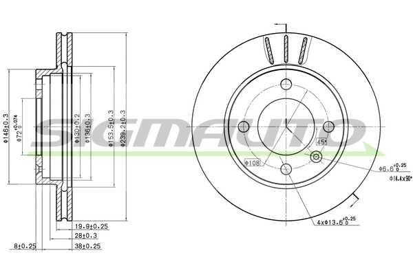 Disque de frein SIGMAUTO DBA145V