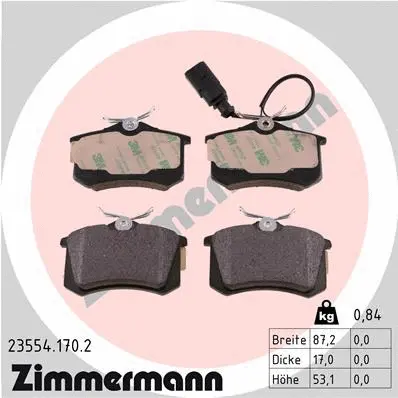 Kit de plaquettes de frein, frein à disque ZIMMERMANN 23554.170.2