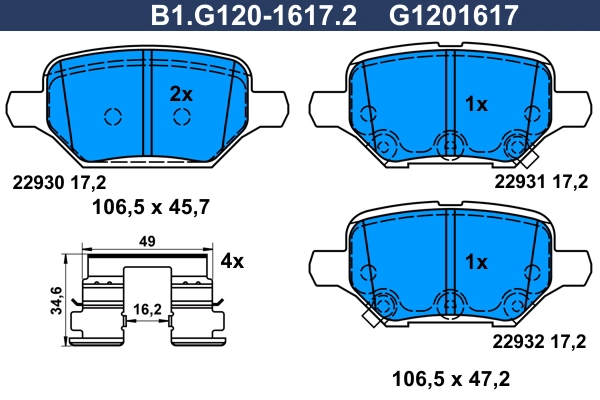 Kit de plaquettes de frein, frein à disque GALFER B1.G120-1617.2