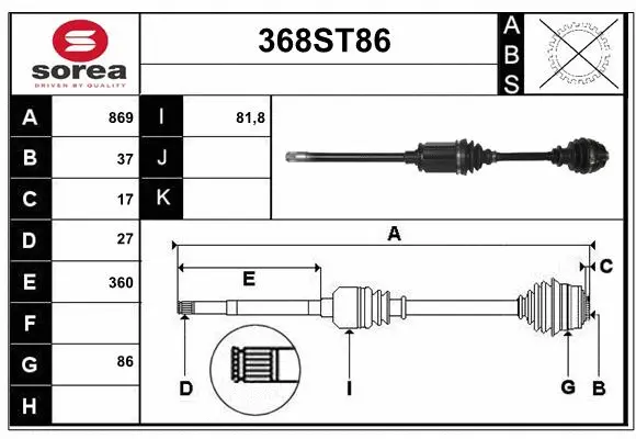 Arbre de transmission STARTCAR 368ST86