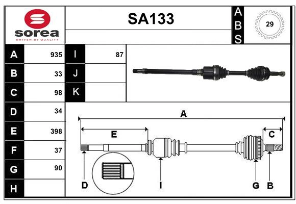 Arbre de transmission SERA SA133