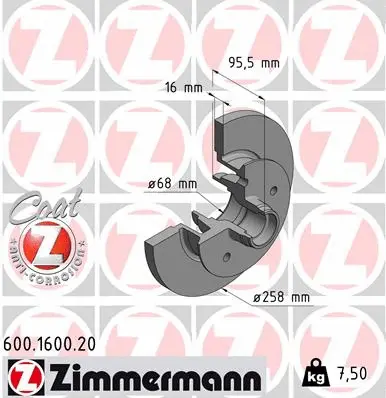 Disque de frein ZIMMERMANN 600.1600.20
