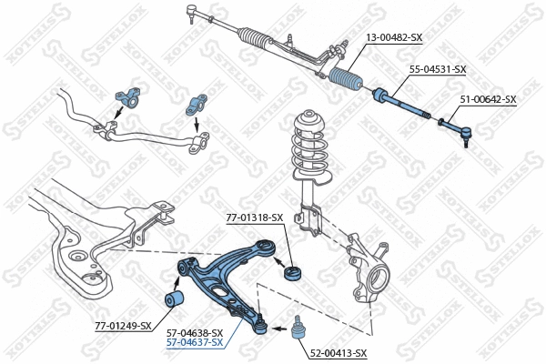 Bras de liaison, suspension de roue STELLOX 57-04637-SX