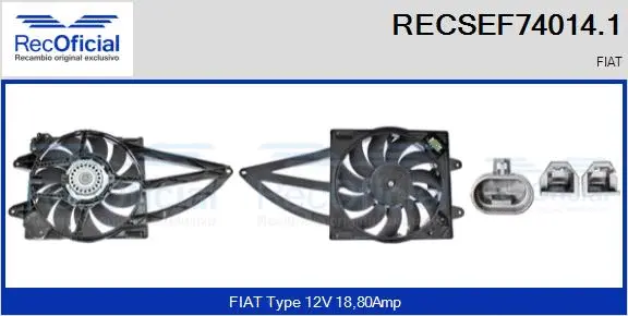 Moteur électrique, ventilateur pour radiateurs RECOFICIAL RECSEF74014.1