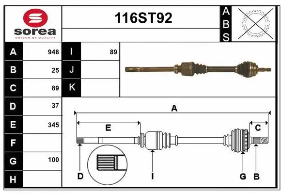 Arbre de transmission STARTCAR 116ST92