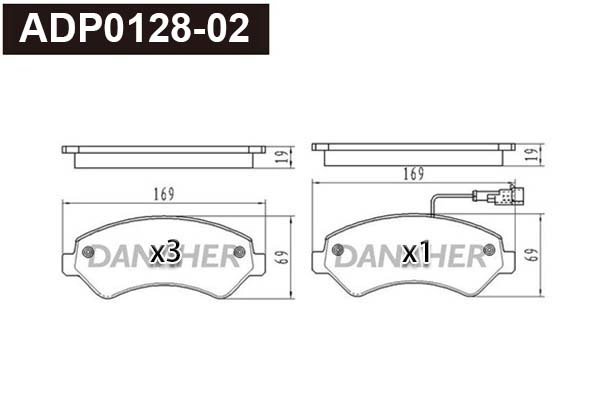 Kit de plaquettes de frein, frein à disque DANAHER ADP0128-02