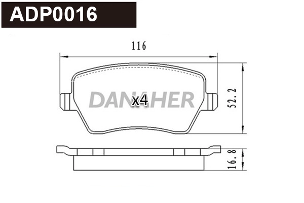 Kit de plaquettes de frein, frein à disque DANAHER ADP0016