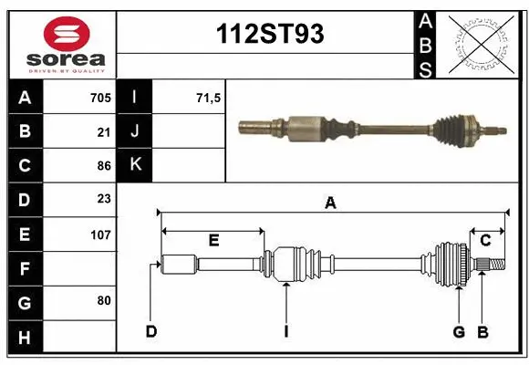 Arbre de transmission STARTCAR 112ST93