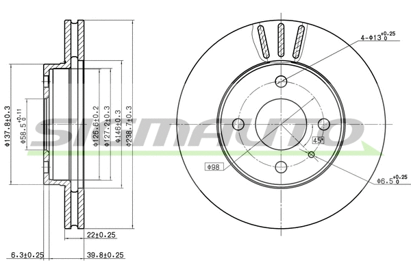 Disque de frein SIGMAUTO DBA157V