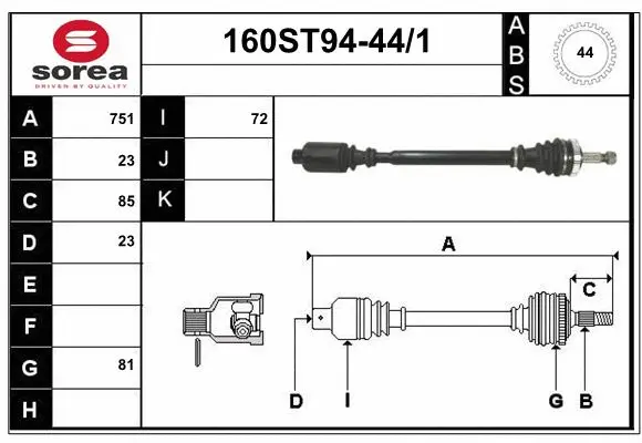 Arbre de transmission STARTCAR 160ST94-44/1
