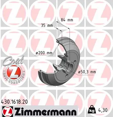 Tambour de frein ZIMMERMANN 430.1618.20