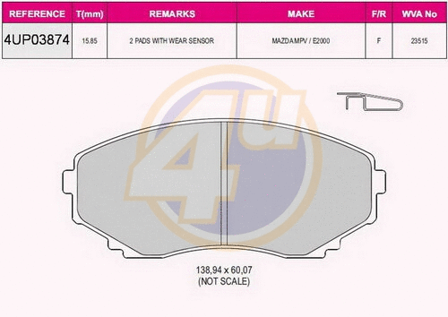 Kit de plaquettes de frein, frein à disque 4u 4UP03874