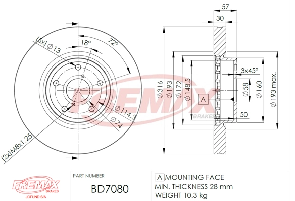 Disque de frein FREMAX BD-7080