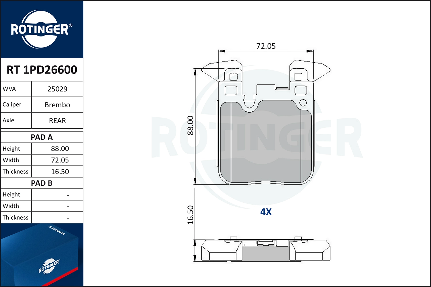 Kit de plaquettes de frein, frein à disque ROTINGER RT 1PD26600
