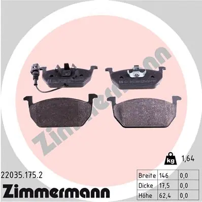 Kit de plaquettes de frein, frein à disque ZIMMERMANN 22035.175.2
