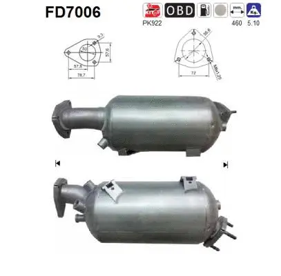 Filtre à particules / à suie, échappement AS FD7006