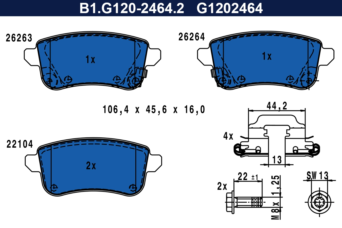Kit de plaquettes de frein, frein à disque GALFER B1.G120-2464.2