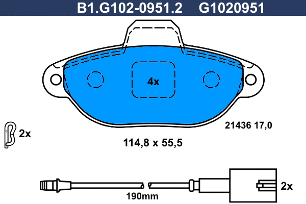 Kit de plaquettes de frein, frein à disque GALFER B1.G102-0951.2