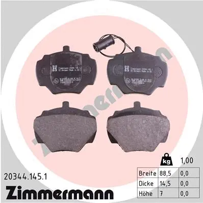 Kit de plaquettes de frein, frein à disque ZIMMERMANN 20344.145.1