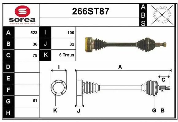 Arbre de transmission STARTCAR 266ST87
