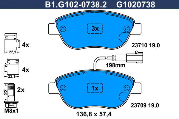 Kit de plaquettes de frein, frein à disque GALFER B1.G102-0738.2