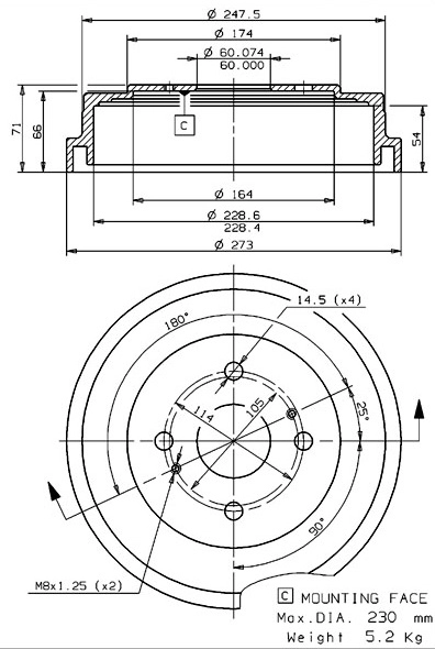 Tambour de frein VILLAR 627.0093